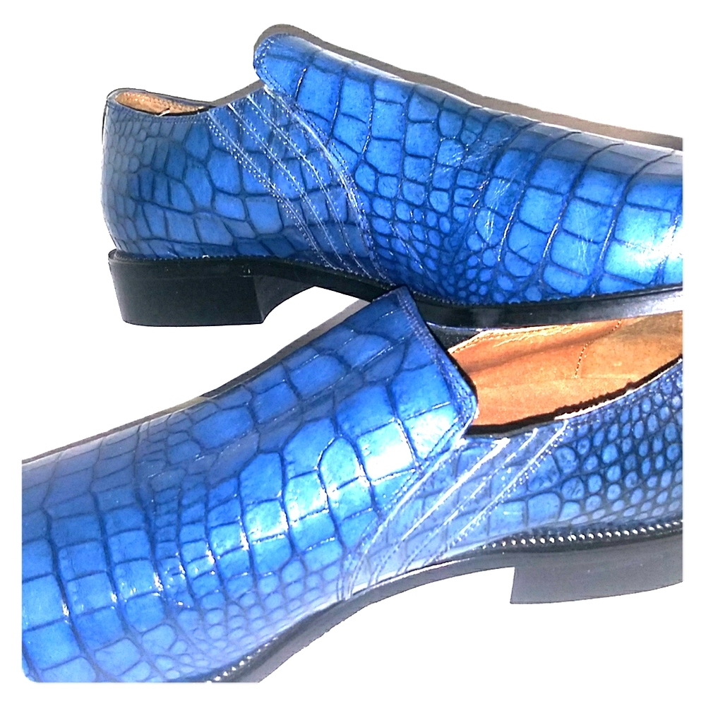Loafers by San Remo,Ocean blue Snakekin style.